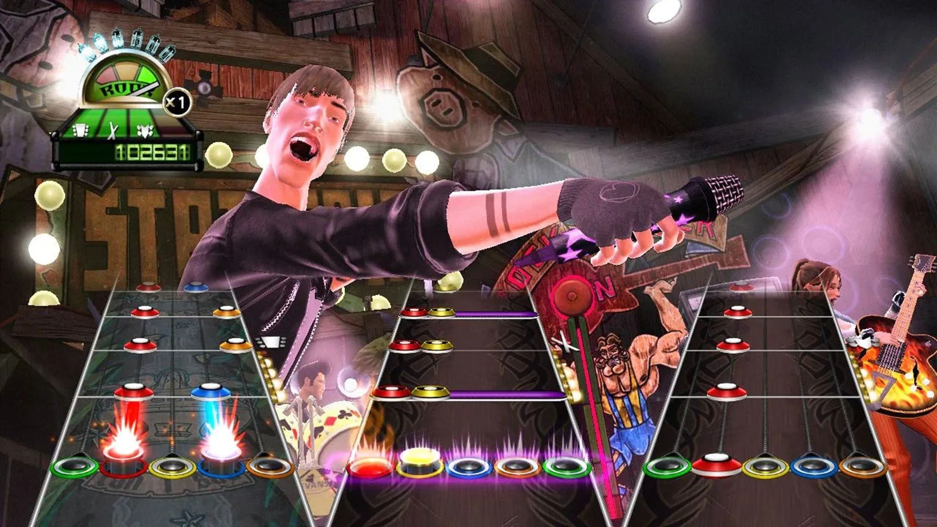 A screenshot of gameplay from Guitar Hero World Tour
