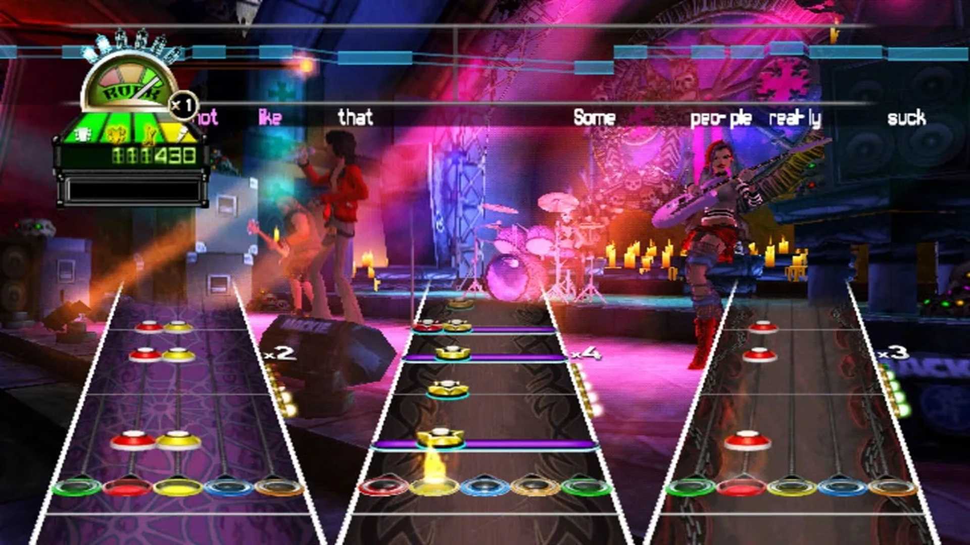 A screenshot of gameplay from Guitar Hero World Tour