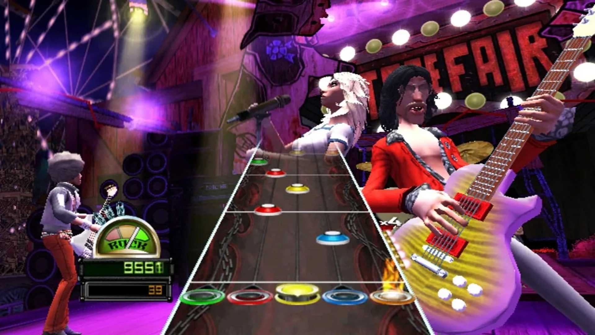 A screenshot of gameplay from Guitar Hero World Tour