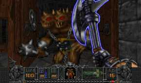 A screenshot of the Warrior fighting monsters in gameplay from Hexen: Beyond Heretic