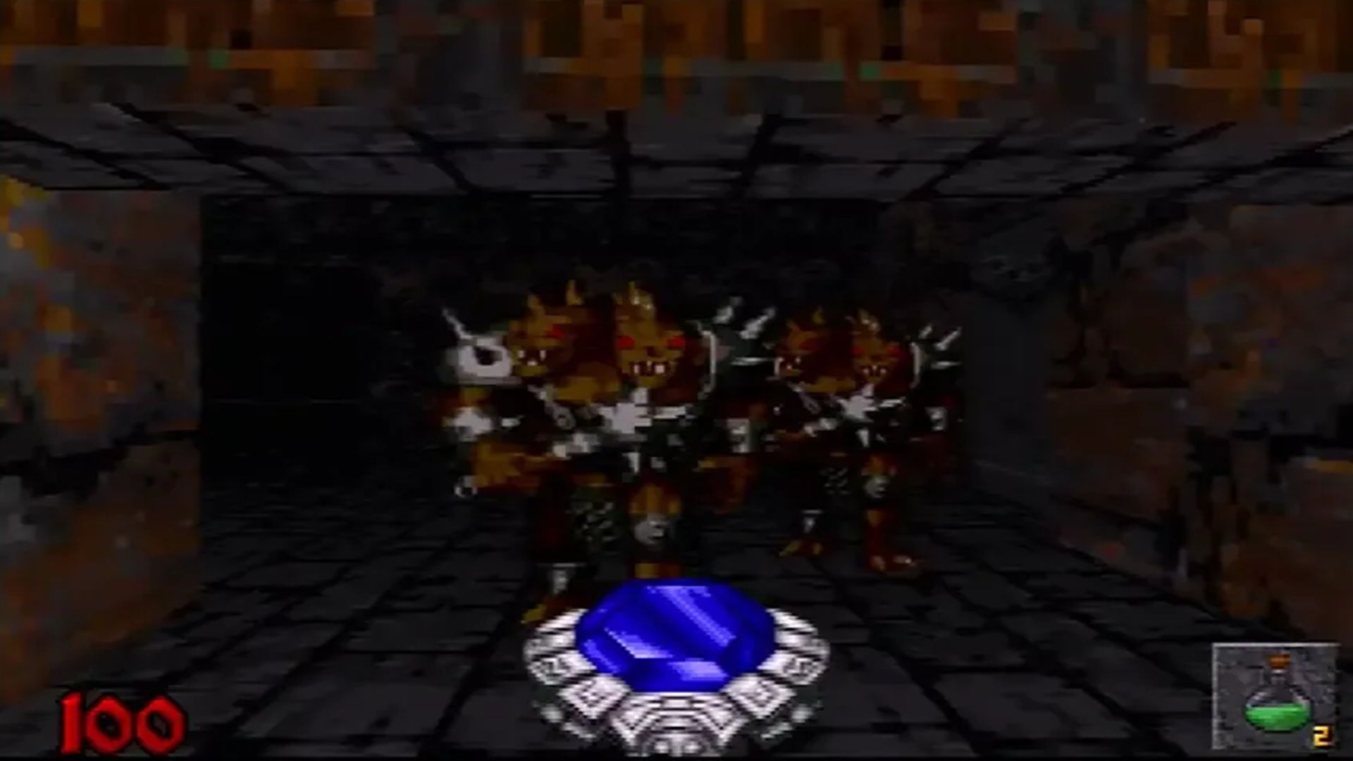 A screenshot of the Mage firing magic in gameplay from Hexen: Beyond Heretic