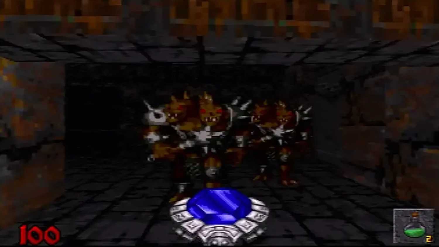 A screenshot of the Mage firing magic in gameplay from Hexen: Beyond Heretic