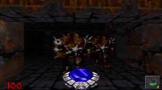 A screenshot of the Mage firing magic in gameplay from Hexen: Beyond Heretic