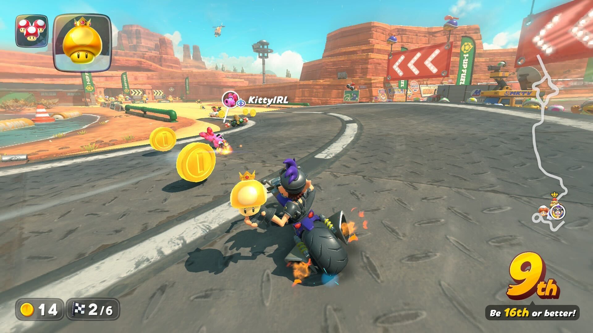 Mario Kart World Knockout Tour using a golden mushroom