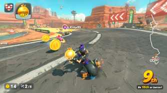 Mario Kart World Knockout Tour using a golden mushroom