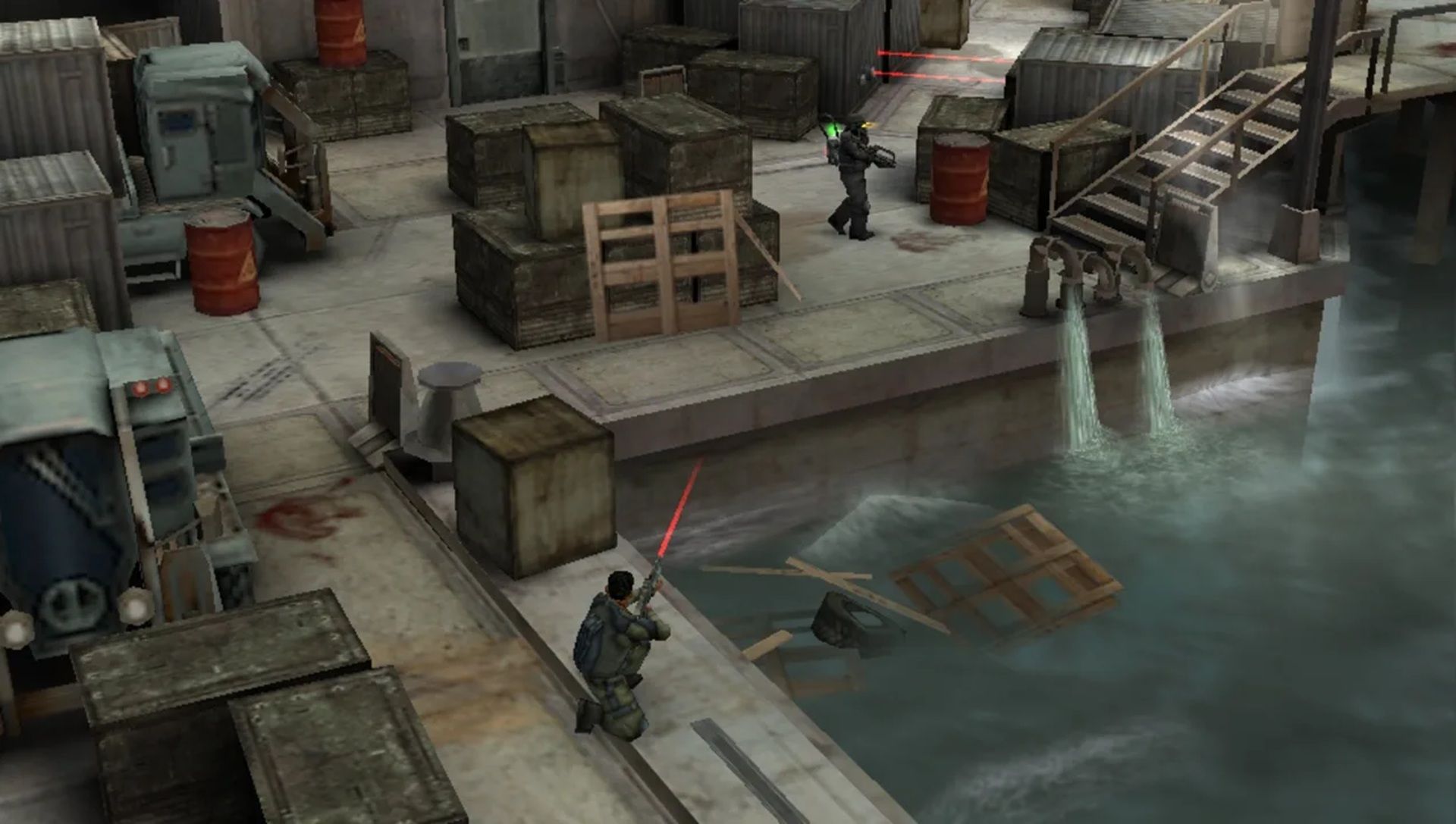 A screenshot of Templar sneaking up on the Helghast in Killzone Liberation