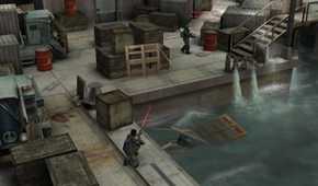 A screenshot of Templar sneaking up on the Helghast in Killzone Liberation