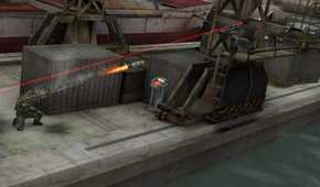 A screenshot of rockets being fired between forces in Killzone Liberation