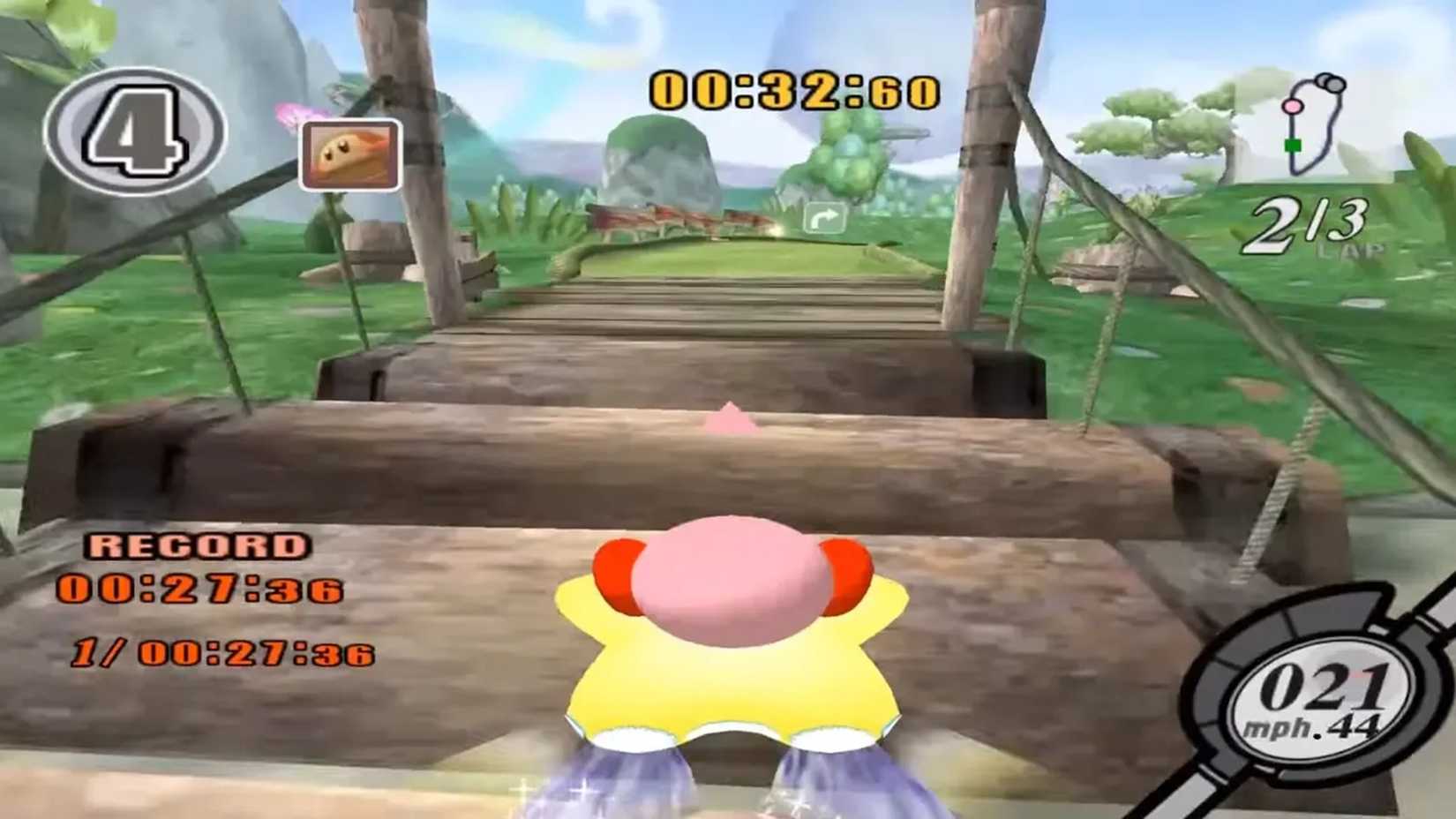 A screenshot of gameplay from Kirby Air Ride