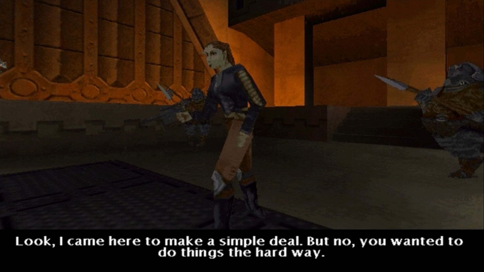 A screenshot of Mara Jade during a cutscene in Star Wars Jedi Knight
