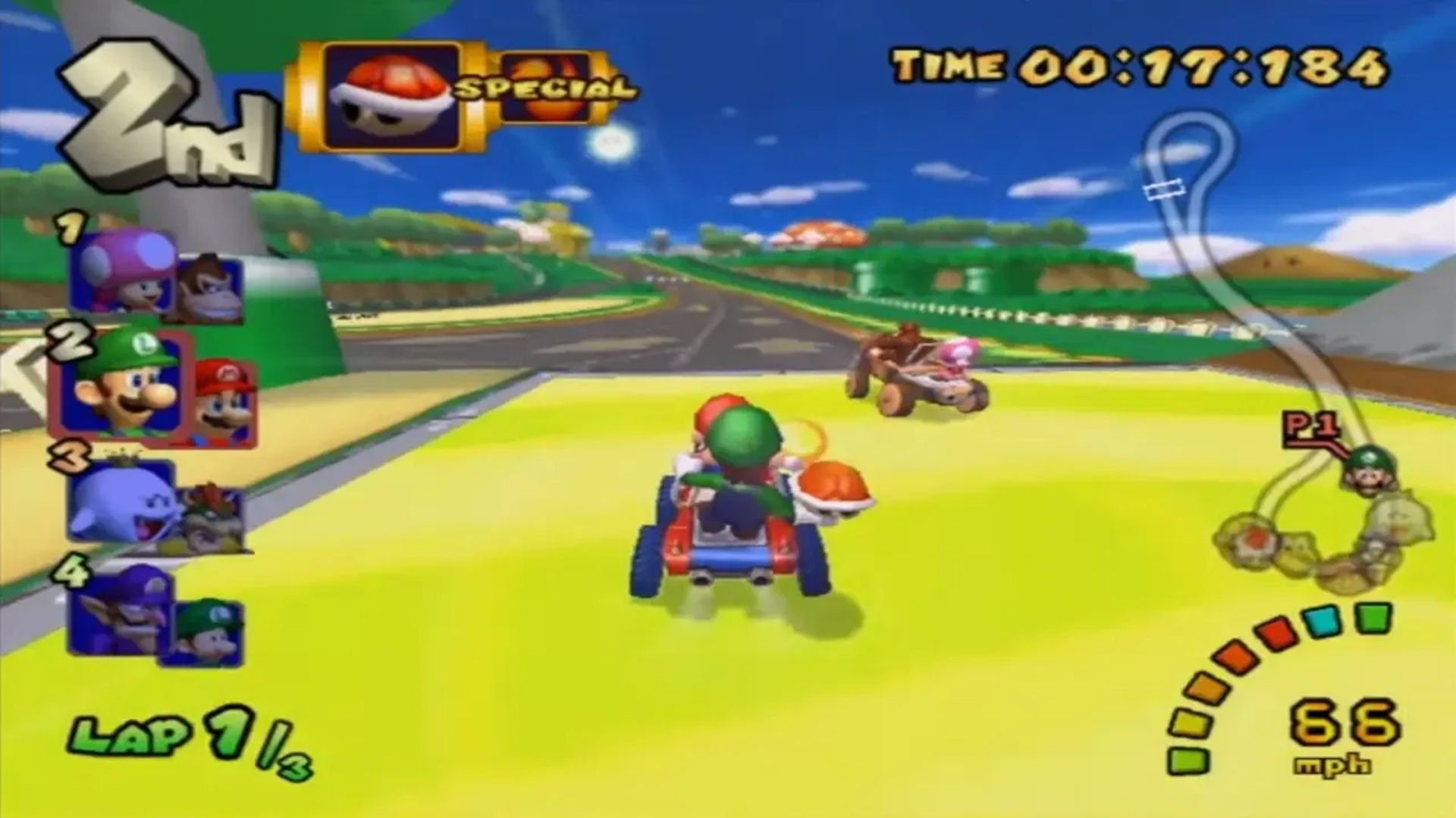 A screenshot of gameplay from Mario Kart Double Dash