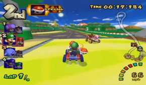 A screenshot of gameplay from Mario Kart Double Dash
