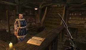 morrowind holding a dagger in a store