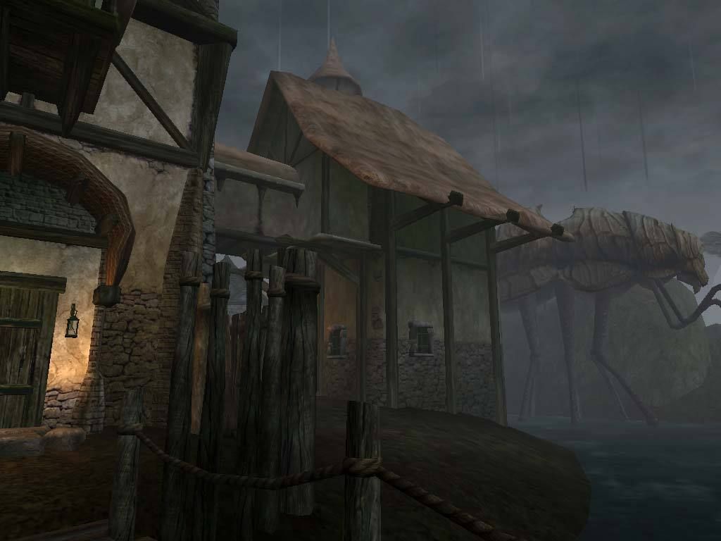 morrowind rainy small buildings