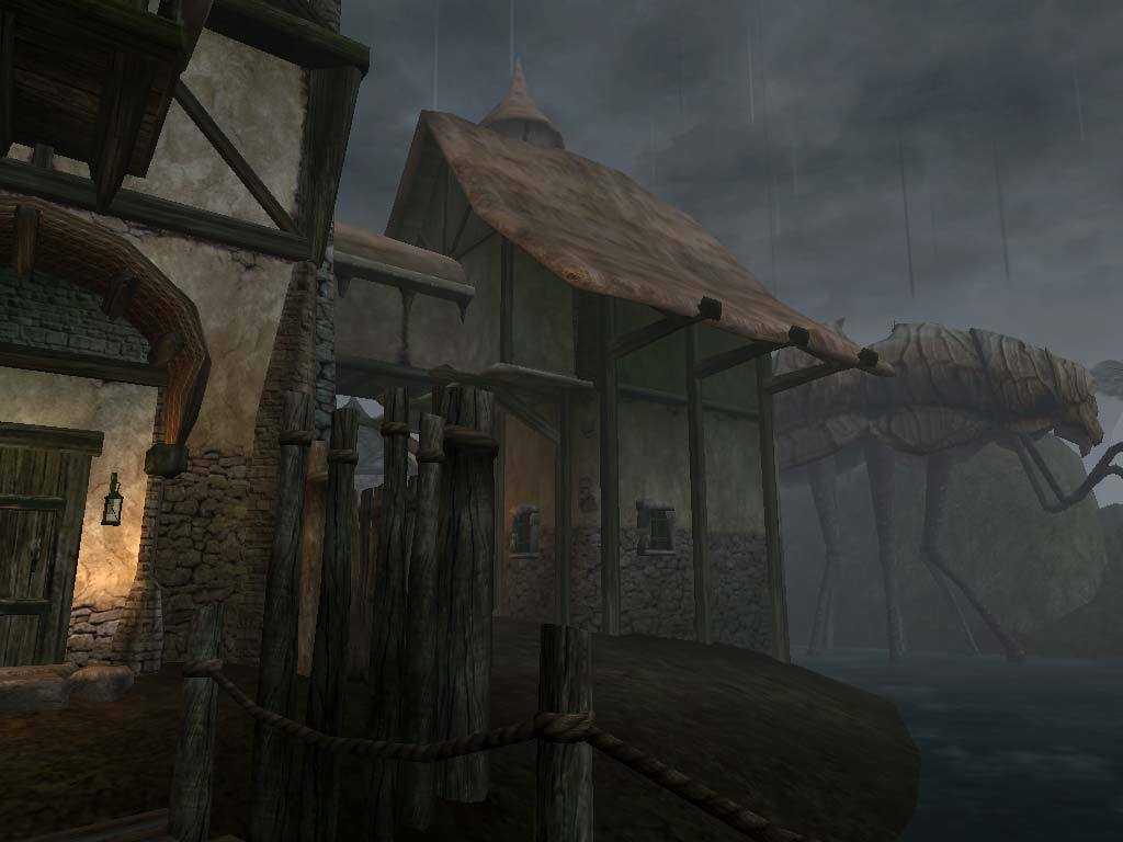 morrowind rainy small buildings