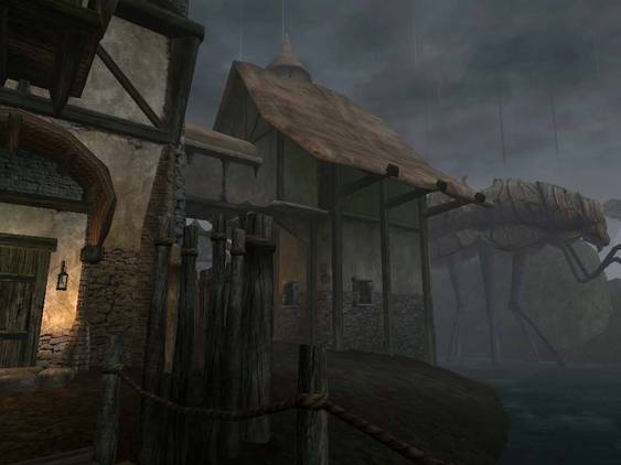 morrowind rainy small buildings