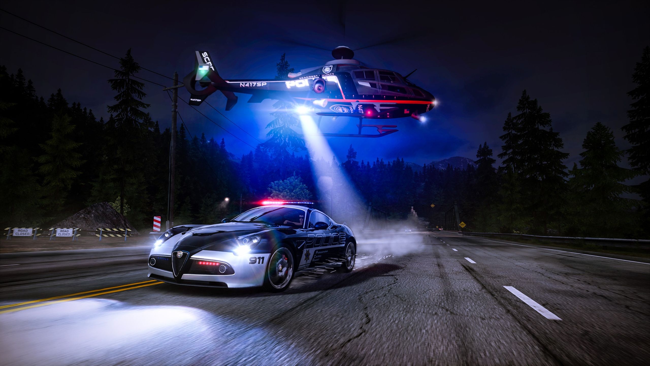 A police helicotper in NFS Hot Pursuit Remastered.