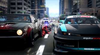 Two cars going head-t-head in NFS Unbound.