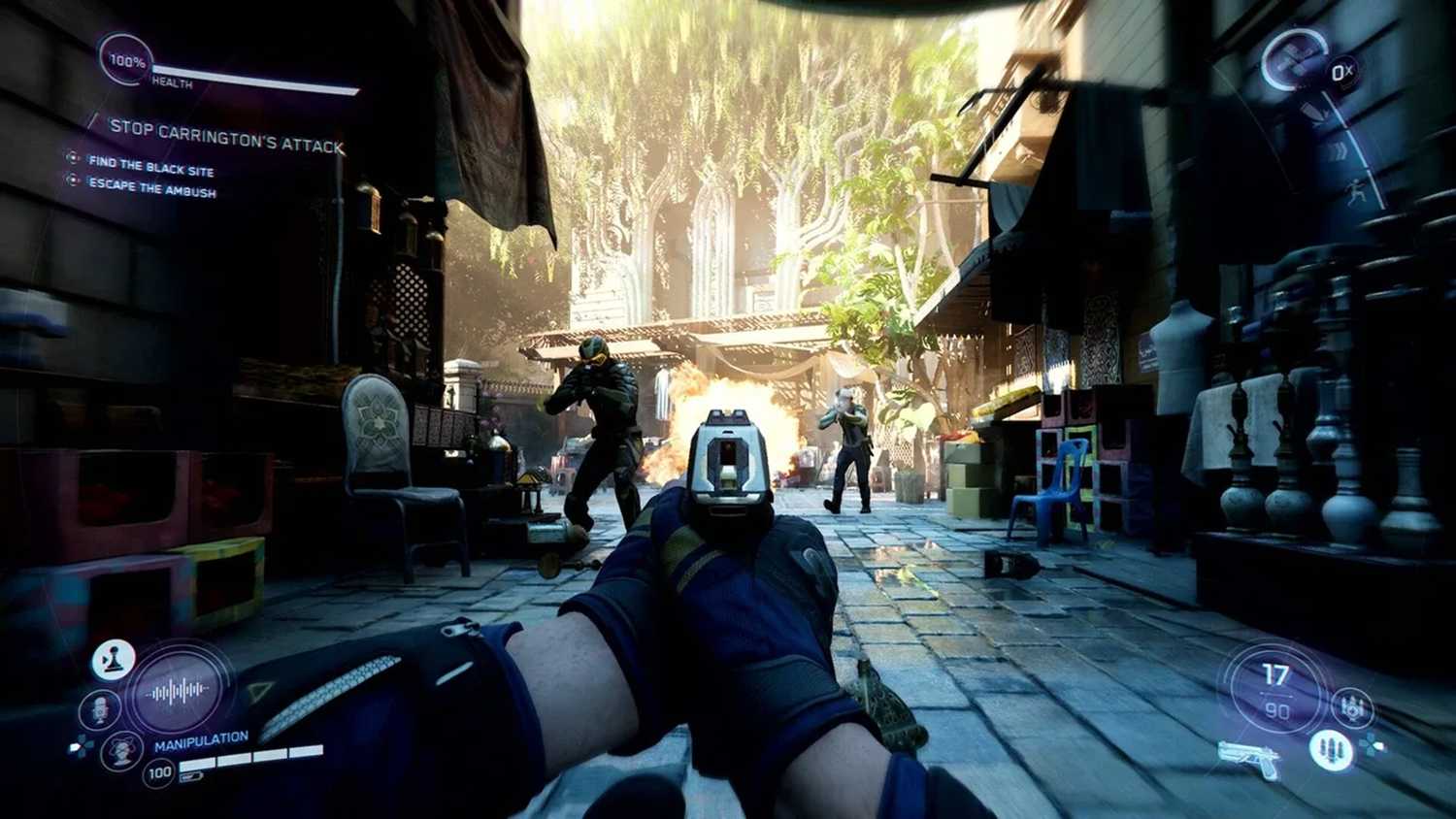 A screenshot of shooting gameplay from the Perfect Dark reboot