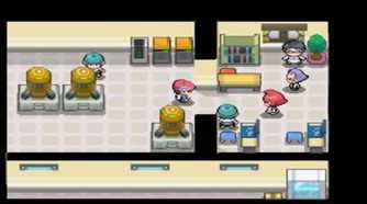 A screenshot of the player roaming a building in Pokémon Platinum