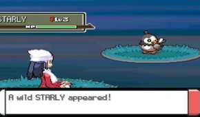 A screenshot of a wild Pokemon encounter from Pokémon PLatinum