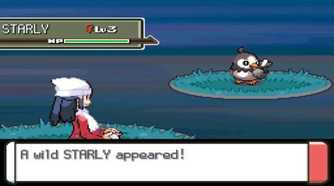 A screenshot of a wild Pokemon encounter from Pokémon PLatinum