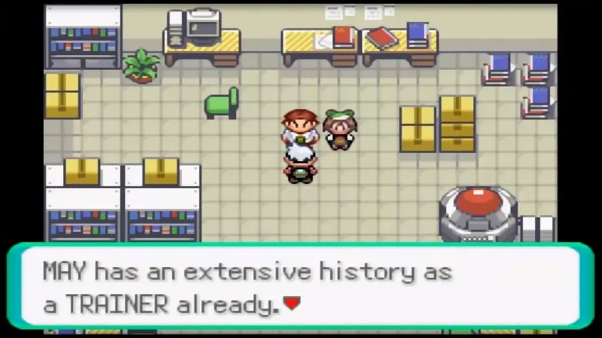 A screenshot of the player talking to the Professor in Pokémon Emerald