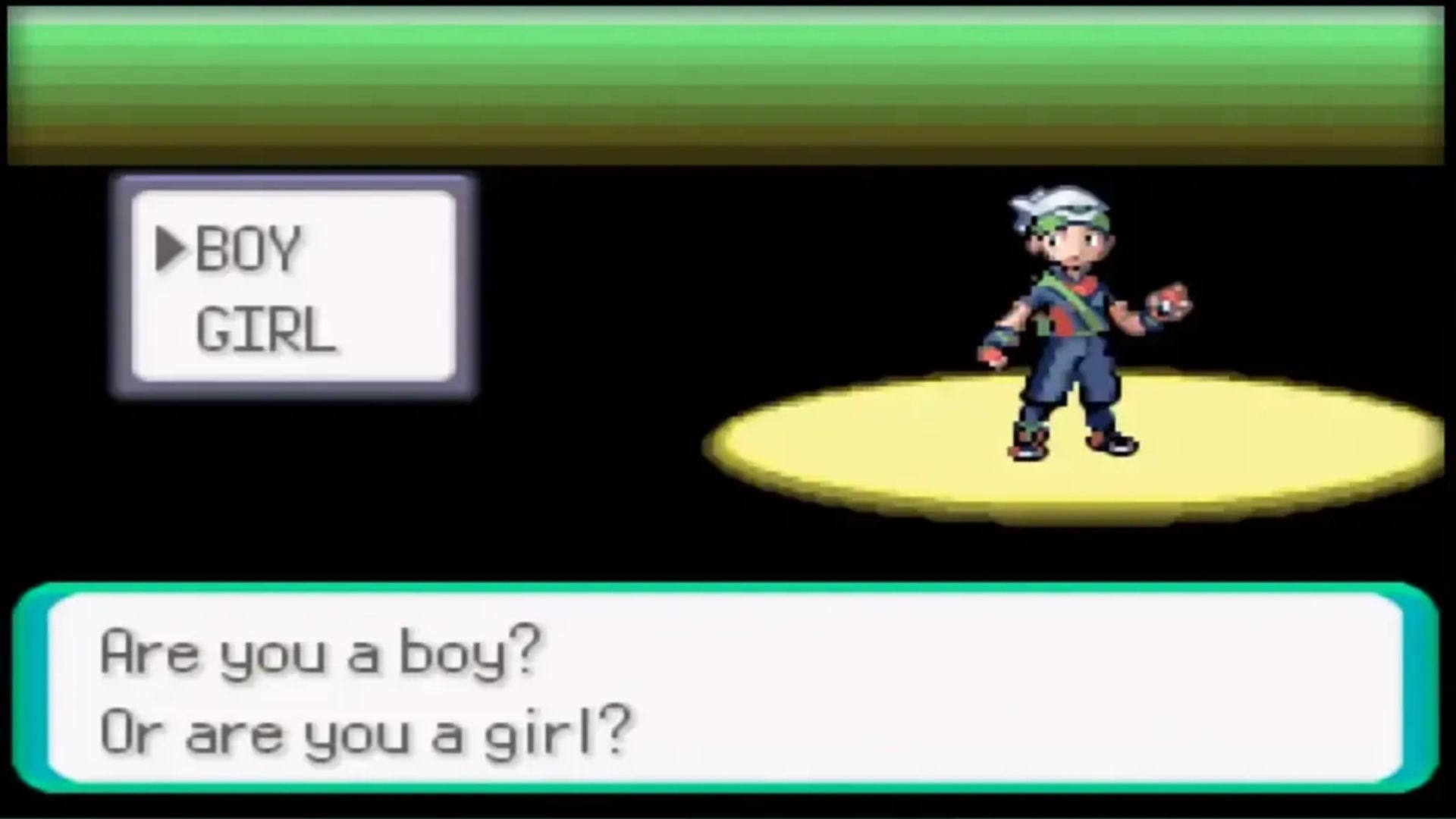 A screenshot of the character select screen in Pokémon Emerald
