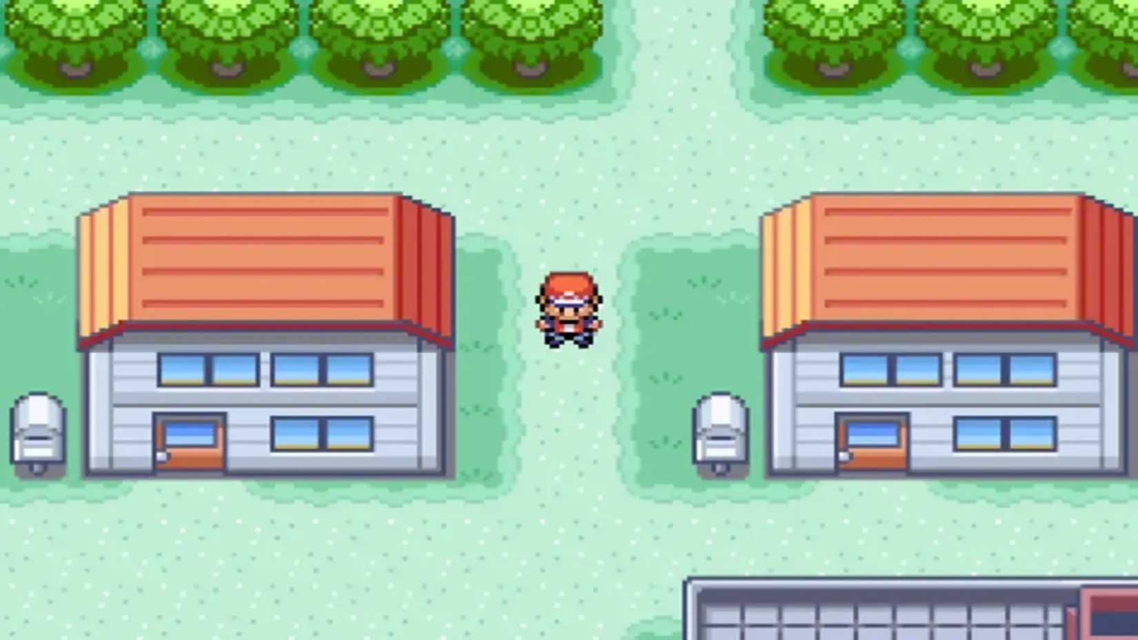 A screenshot of the player exploring a town in Pokémon FireRed