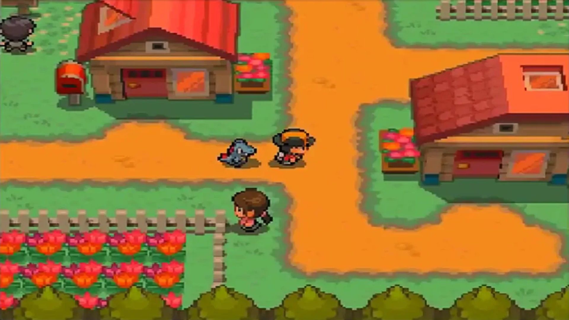 A screenshot a player roaming a town area in Pokemon HeartGold and SoulSilver