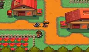 A screenshot a player roaming a town area in Pokemon HeartGold and SoulSilver