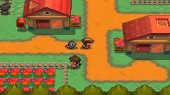 A screenshot a player roaming a town area in Pokemon HeartGold and SoulSilver