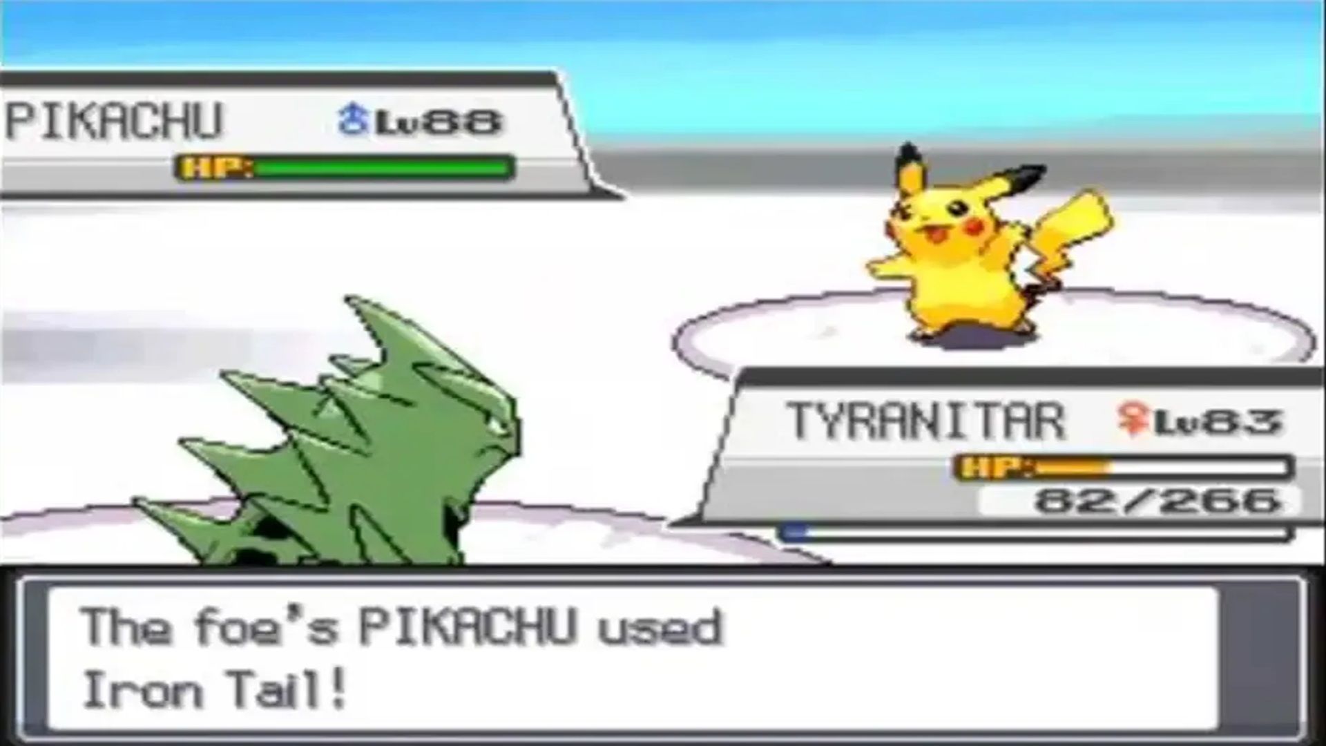 A screenshot of a battle with Pikachu in Pokemon HeartGold and SoulSilver