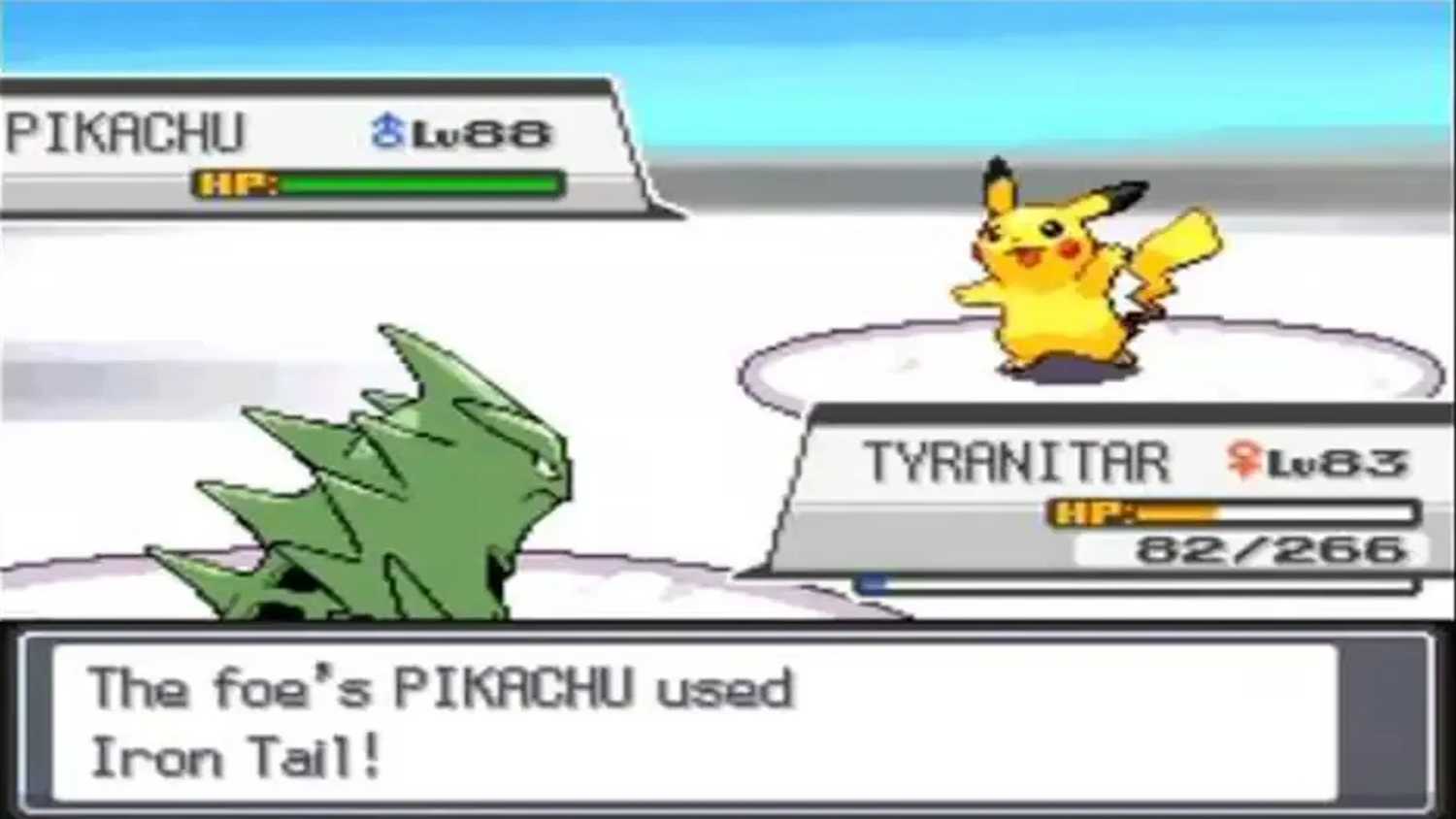 A screenshot of a battle with Pikachu in Pokemon HeartGold and SoulSilver