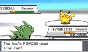 A screenshot of a battle with Pikachu in Pokemon HeartGold and SoulSilver