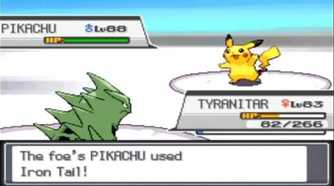 A screenshot of a battle with Pikachu in Pokemon HeartGold and SoulSilver
