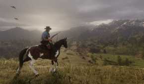 Arthur wielding a rifle while on horseback.