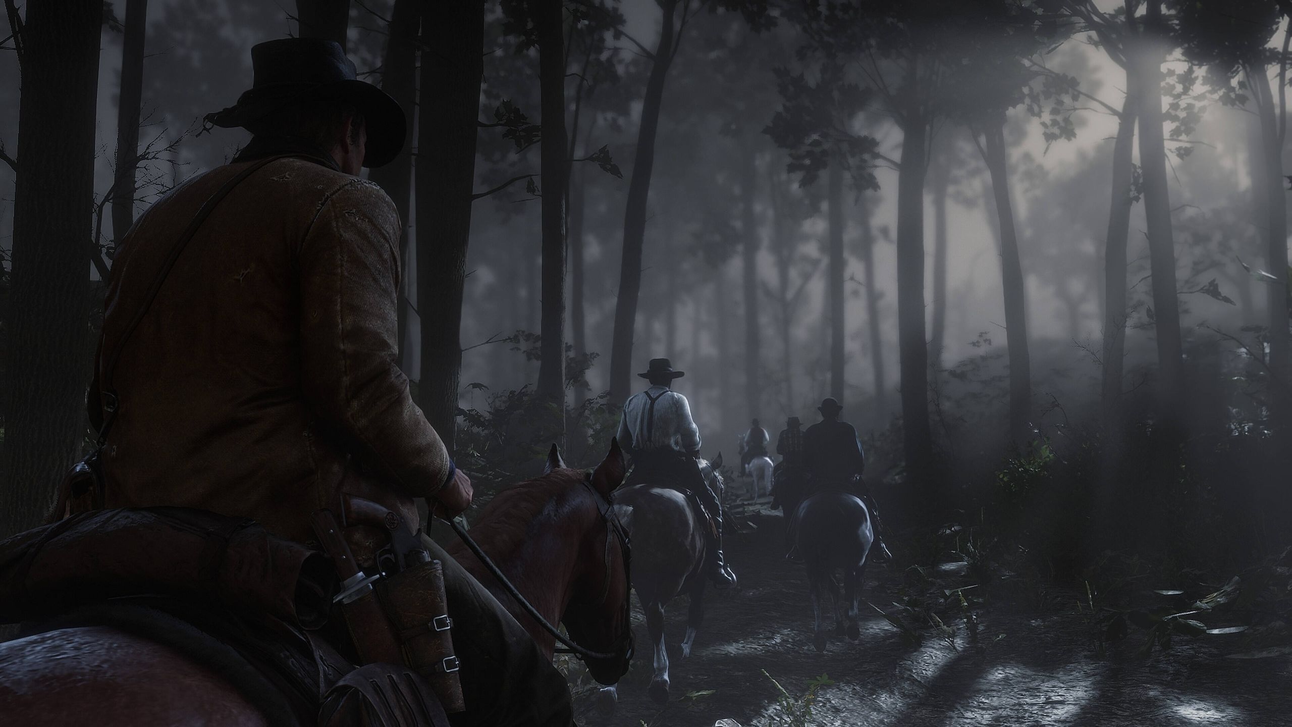 Horseriding in the forest at night.
