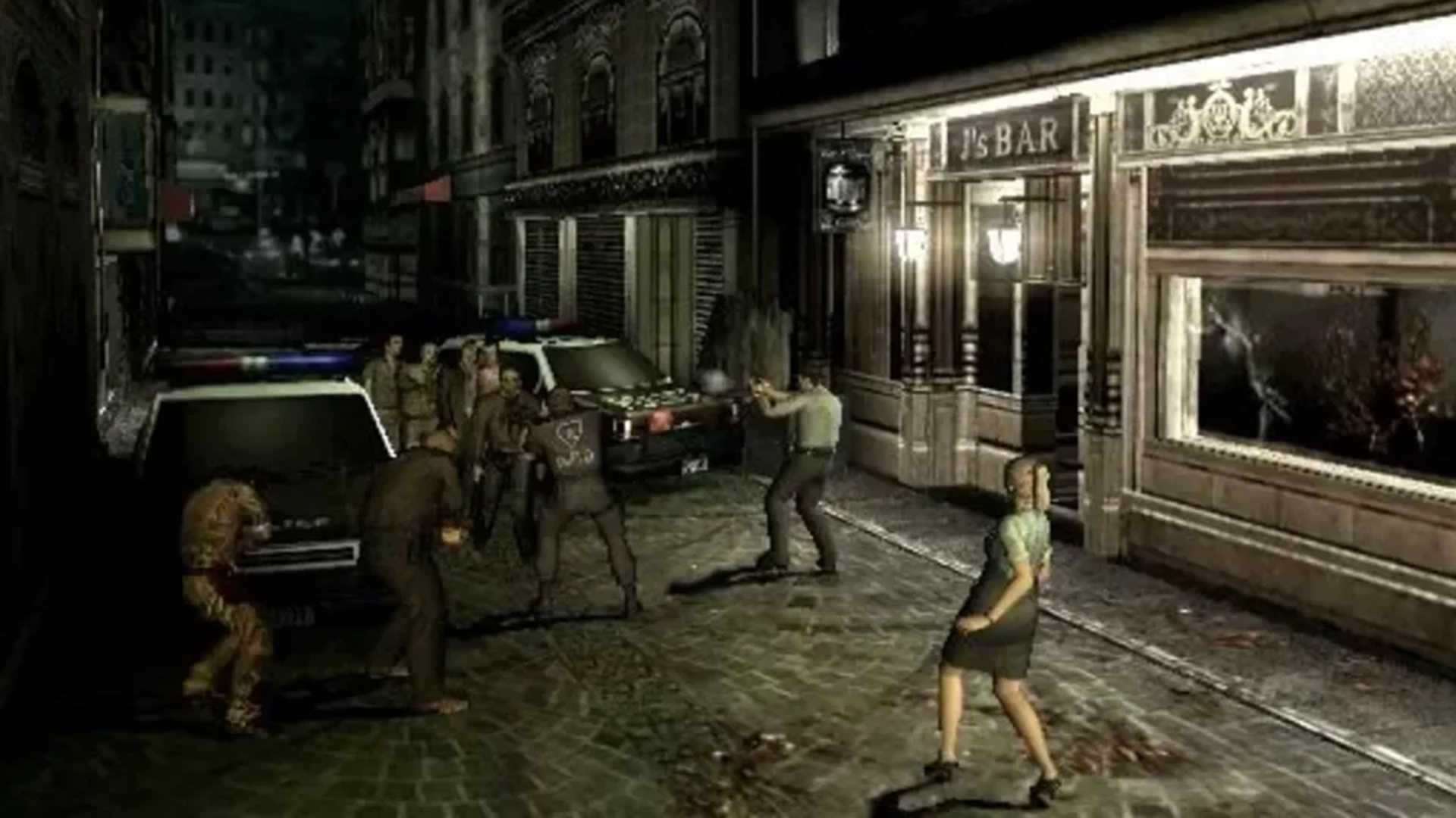 A screenshot of survivors shooting at zombies in Resident Evil Outbreak