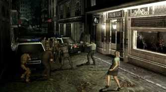 A screenshot of survivors shooting at zombies in Resident Evil Outbreak