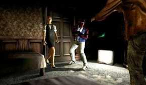 A screenshot of survivors escaping zombies within a room in Resident Evil Outbreak