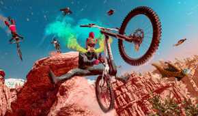 Mountain bikes midair in Riders Republic.
