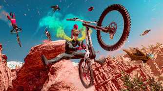 Mountain bikes midair in Riders Republic.