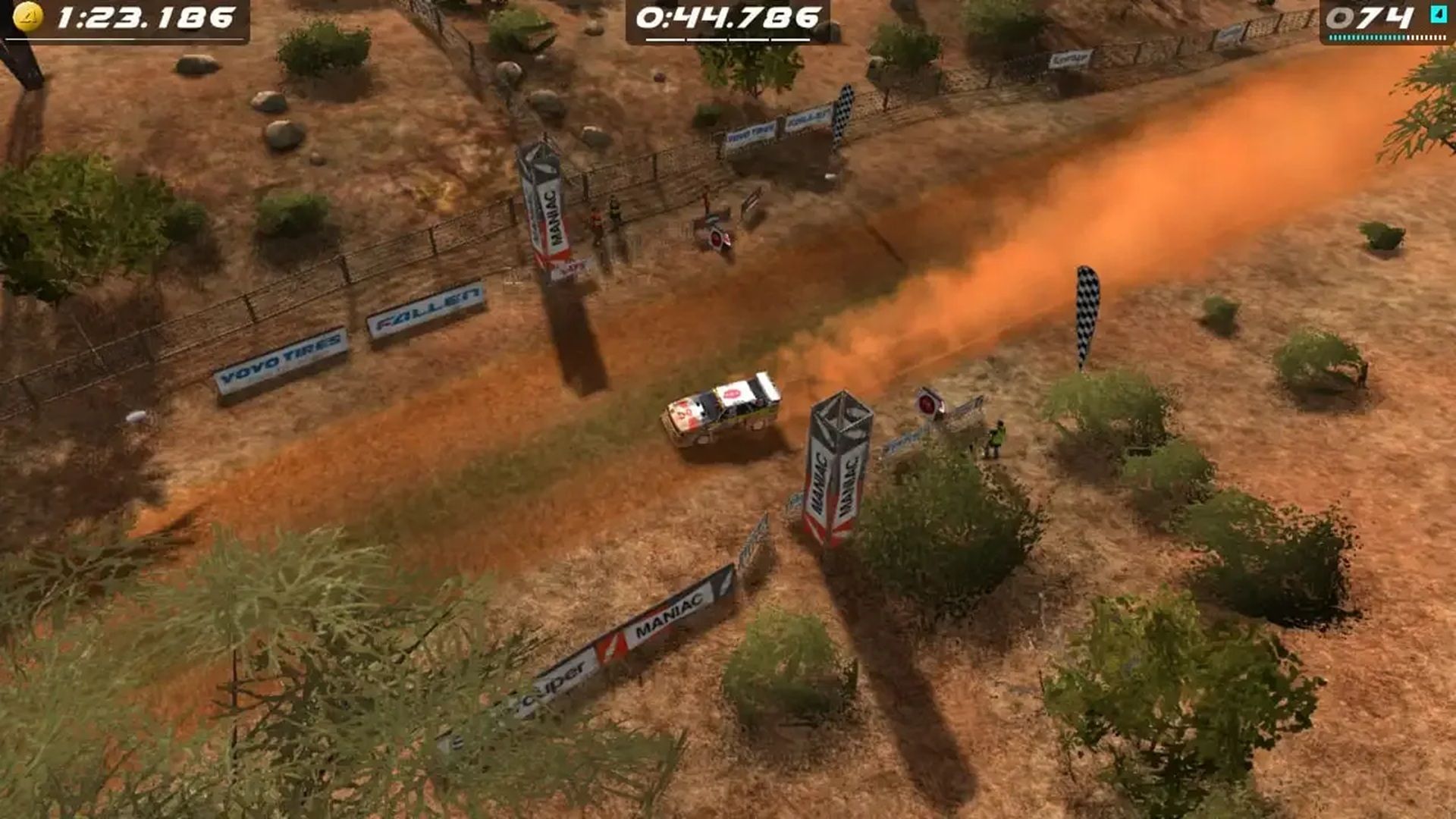A screenshot of a car in a solo race in Rush Rally Origins