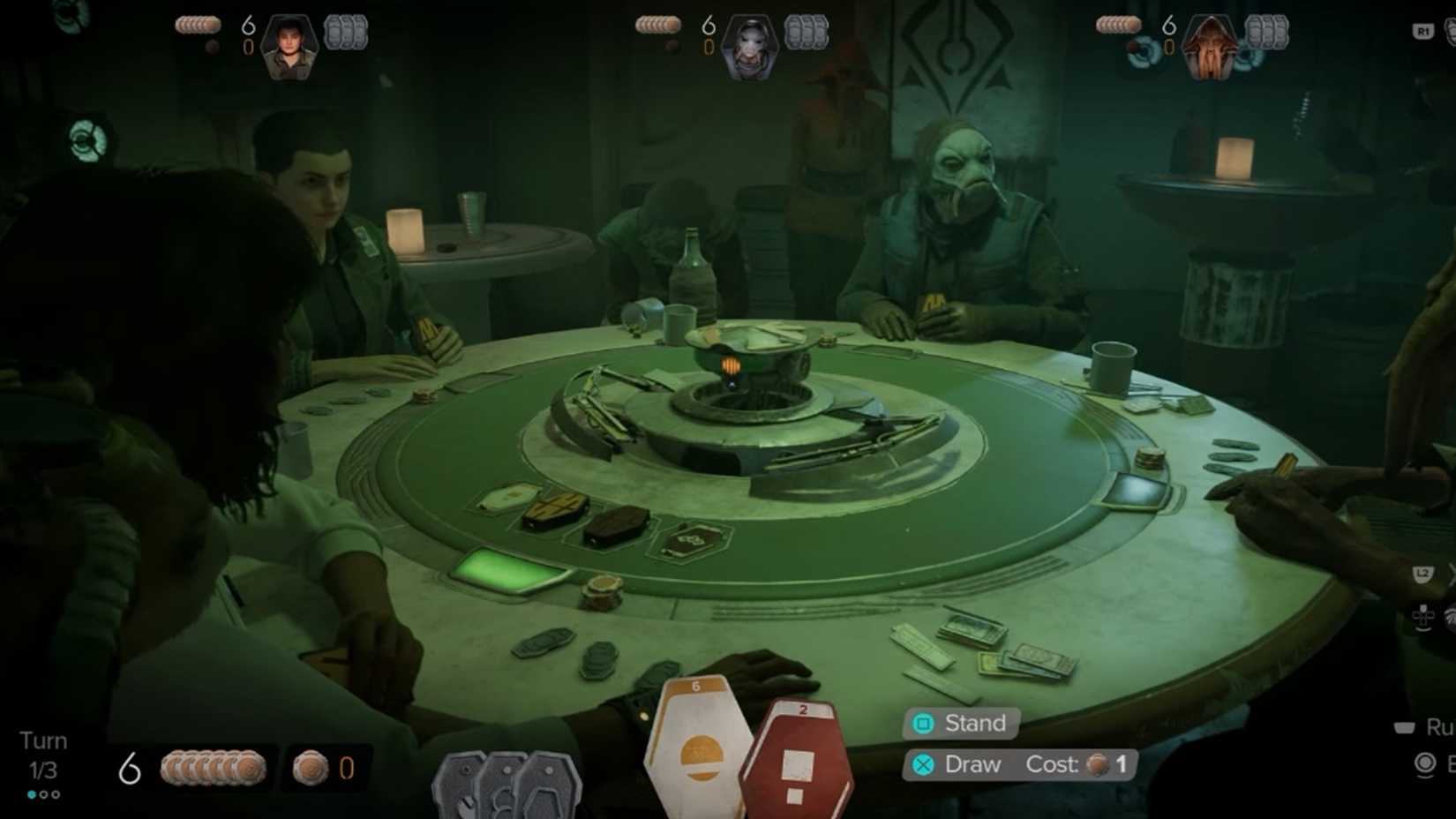 A screenshot of Sabacc gameplay in Star Wars Outlaws