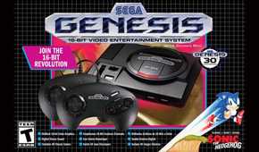 The packaging for the Sega Genesis mini console for the Genesis 30th Anniversary
