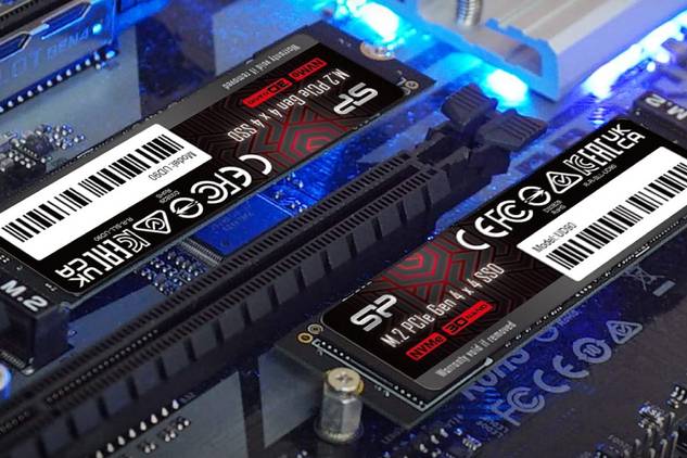 Close-up of two NVMe SSDs on a motherboard