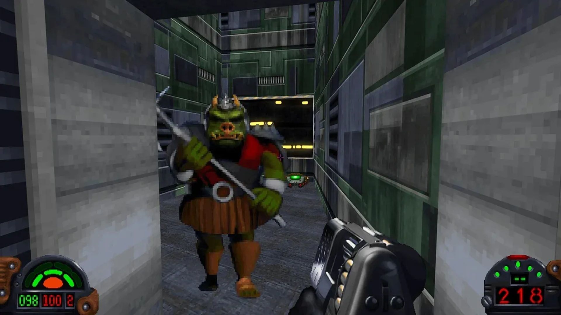 A screenshot of a Gamorean guard during gameplay from Star Wars Dark Forces Remaster