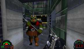A screenshot of a Gamorean guard during gameplay from Star Wars Dark Forces Remaster