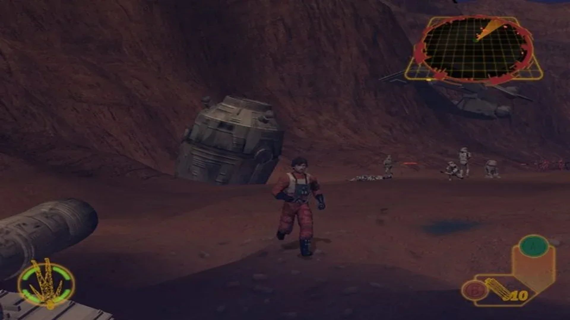 A screenshot of Wedge Antilles gameplay from Star Wars Rogue Squadron III: Rebel Strike